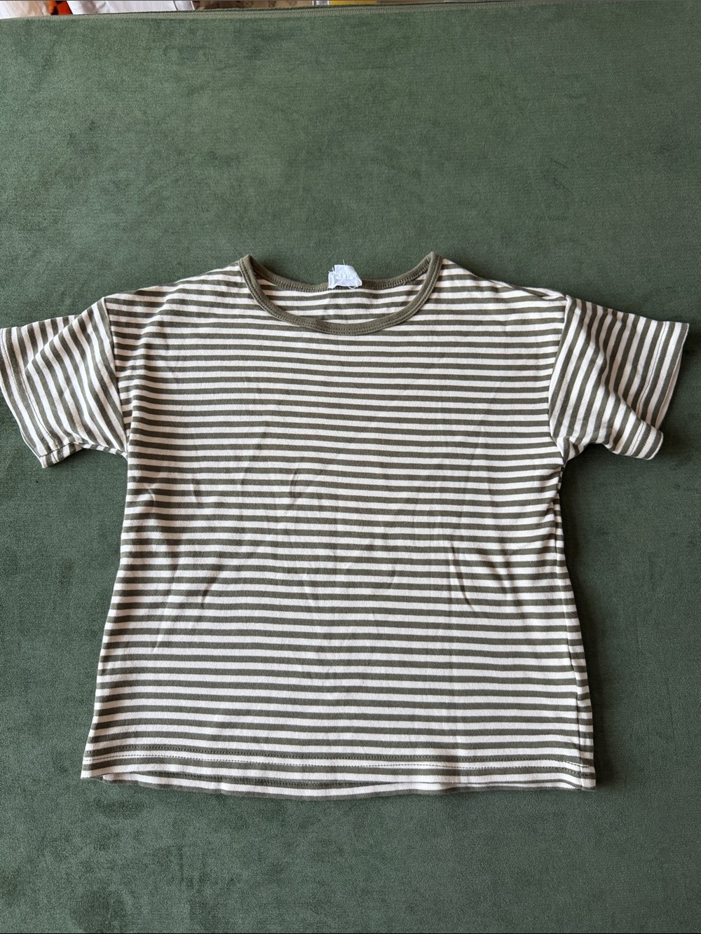 Jamie Kay Olive and White Striped Short Sleeve Tee size 7y